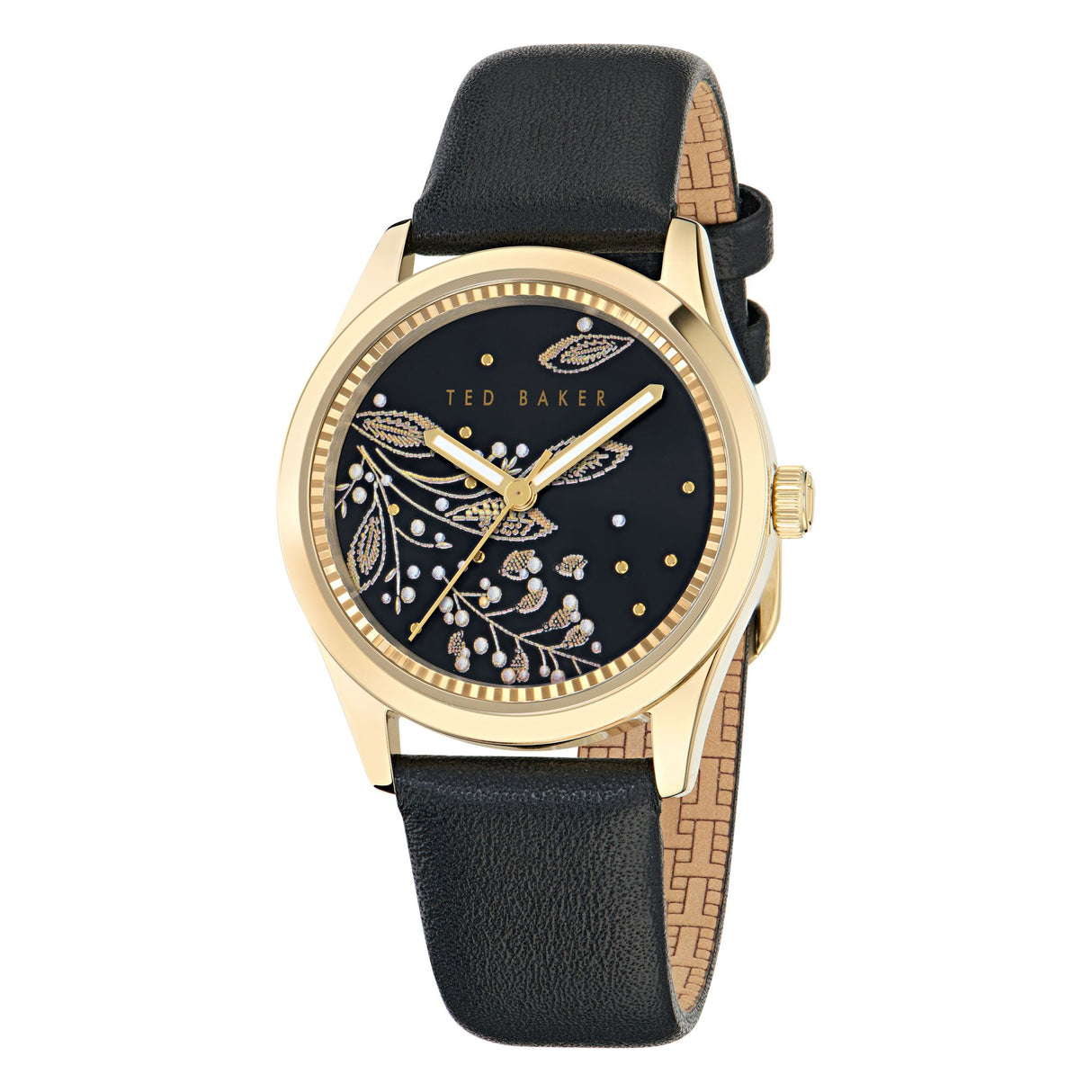Ted Baker Womens Coolly Gold-Tone Black Leather Watch
