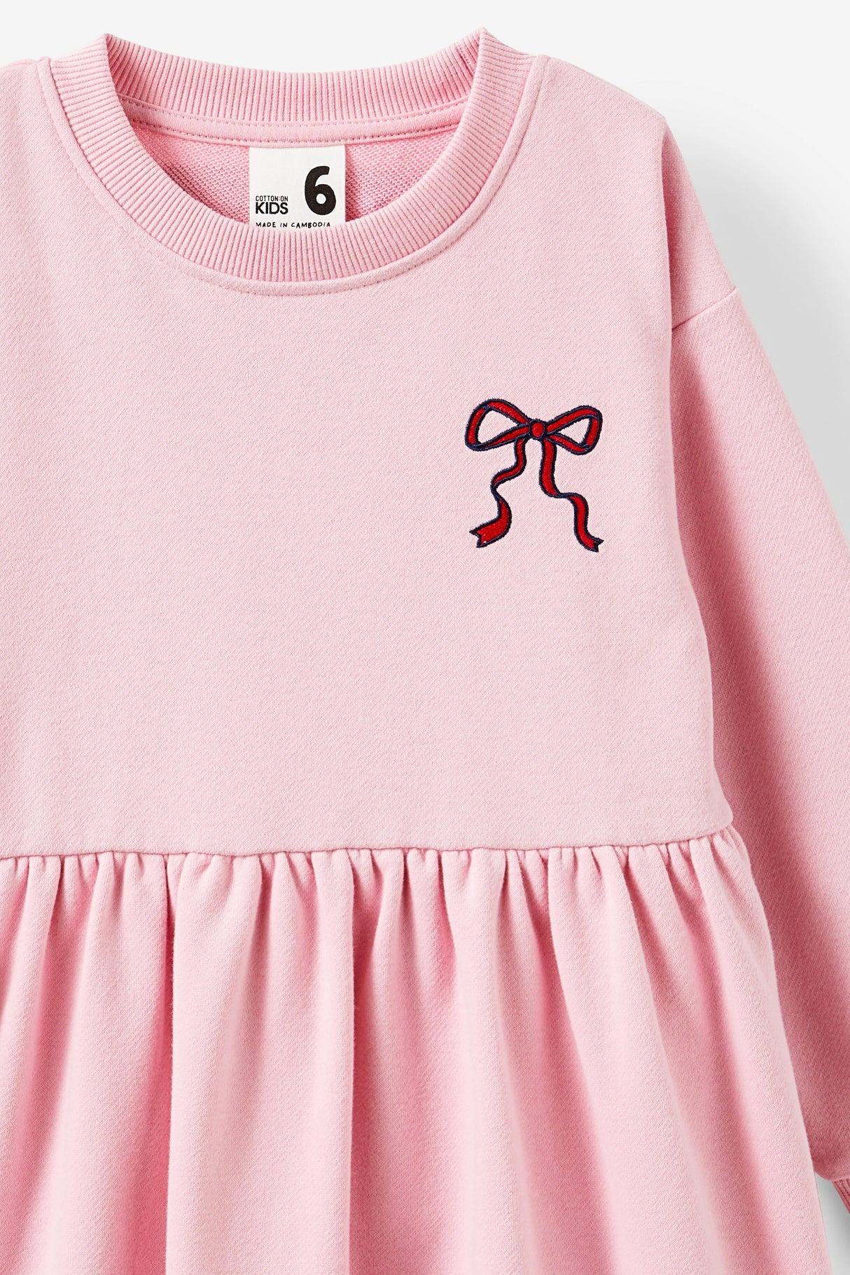Cotton On Kids Girls Sammy Long Sleeve Dress - Marshmallow/Bow
