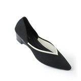 Minimalist Heart Heel Pointed Toe Knit Flats - Black
