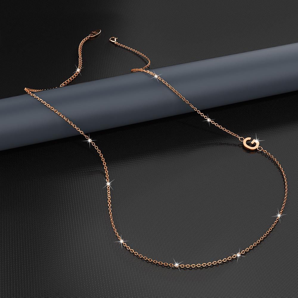 Bullion Gold Sparkling Alphabet Initials Stainless Steel Necklace in Rose Gold