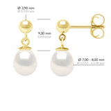 Earrings In Yellow Gold and Real Cultured Freshwater Pearls Pear 7-8 mm - Natural Pearl White - Longueur 42 cm