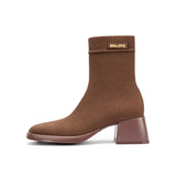 Stretch Knit Sock Boots - Coffee