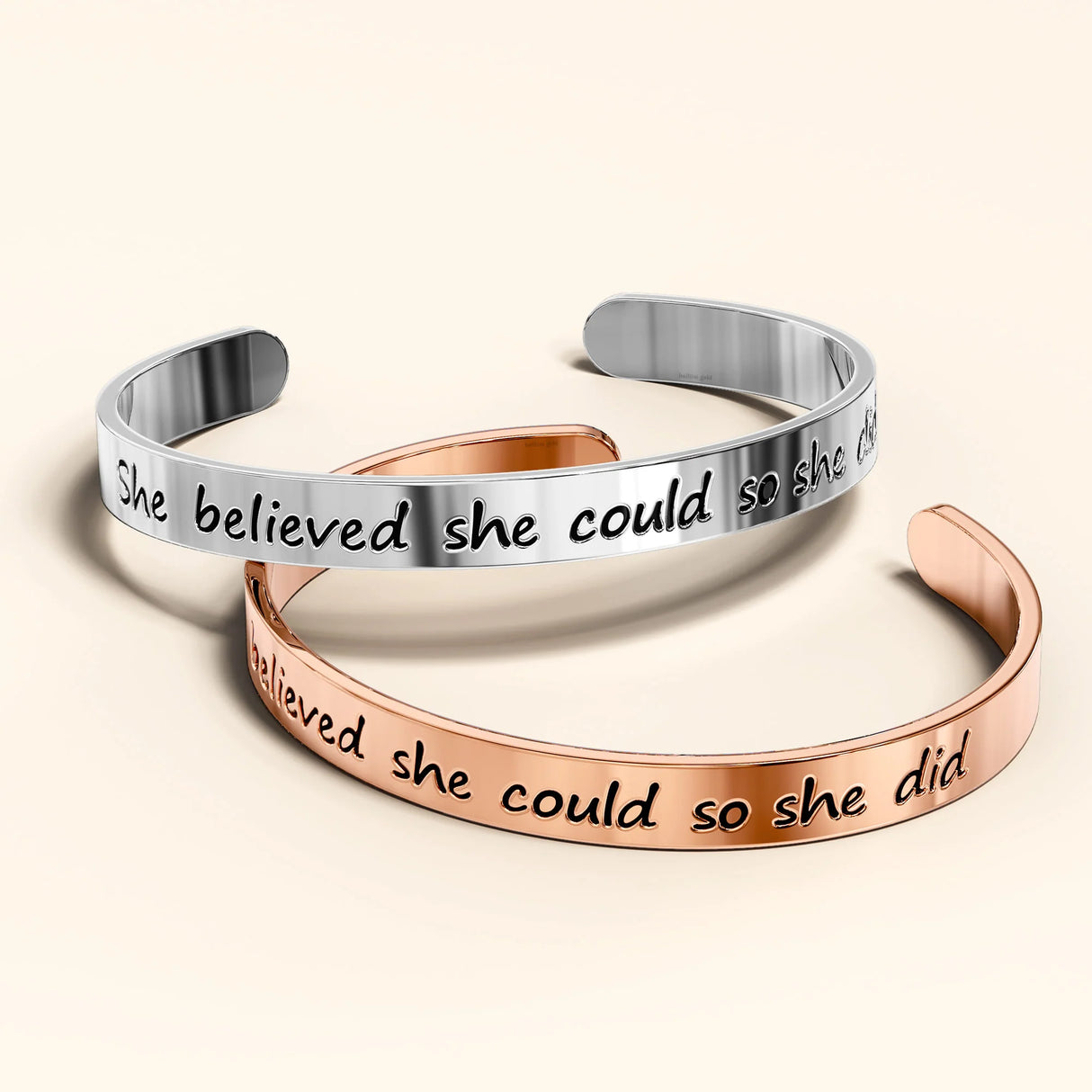 Bullion Gold Inspirational Inscription Cuff Bangle in Rose Gold Layered Steel Jewellery