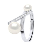 Ring Button Freshwater Pearl & Cubic Zirconia White Sterling Silver
