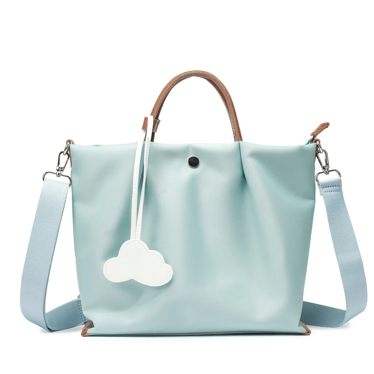 BAMEI Lightweight Water-Resistant Nylon Tote Bag with Leather Trim - Blue