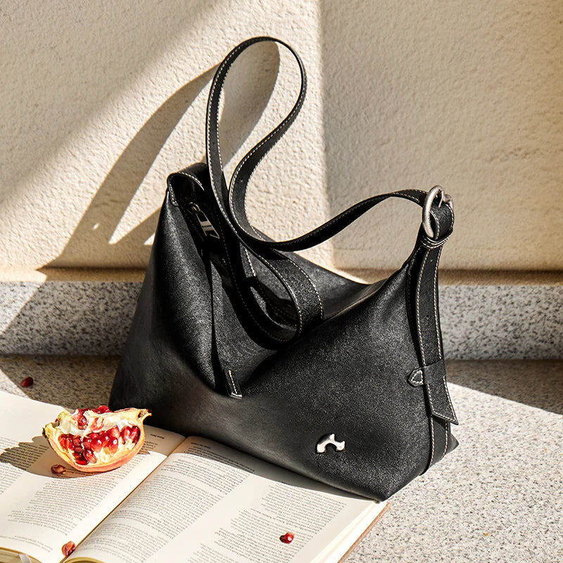 Nalandu Vintage Slouchy Leather Shoulder Bag - Black