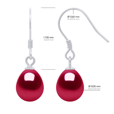 Earrings Real Cultured Freshwater Pearls Pear 8-9 mm - Cherry - Longueur 42 cm