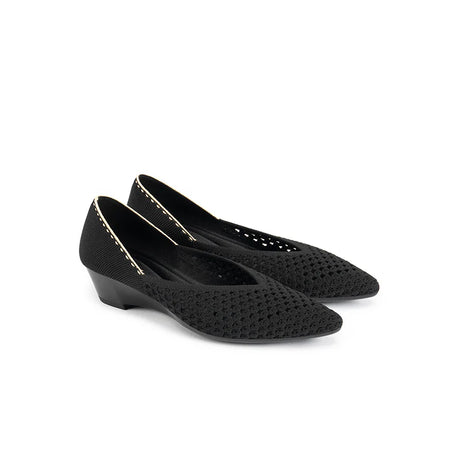 Open Weave Pointed Toe Wedge Work Shoes - Black