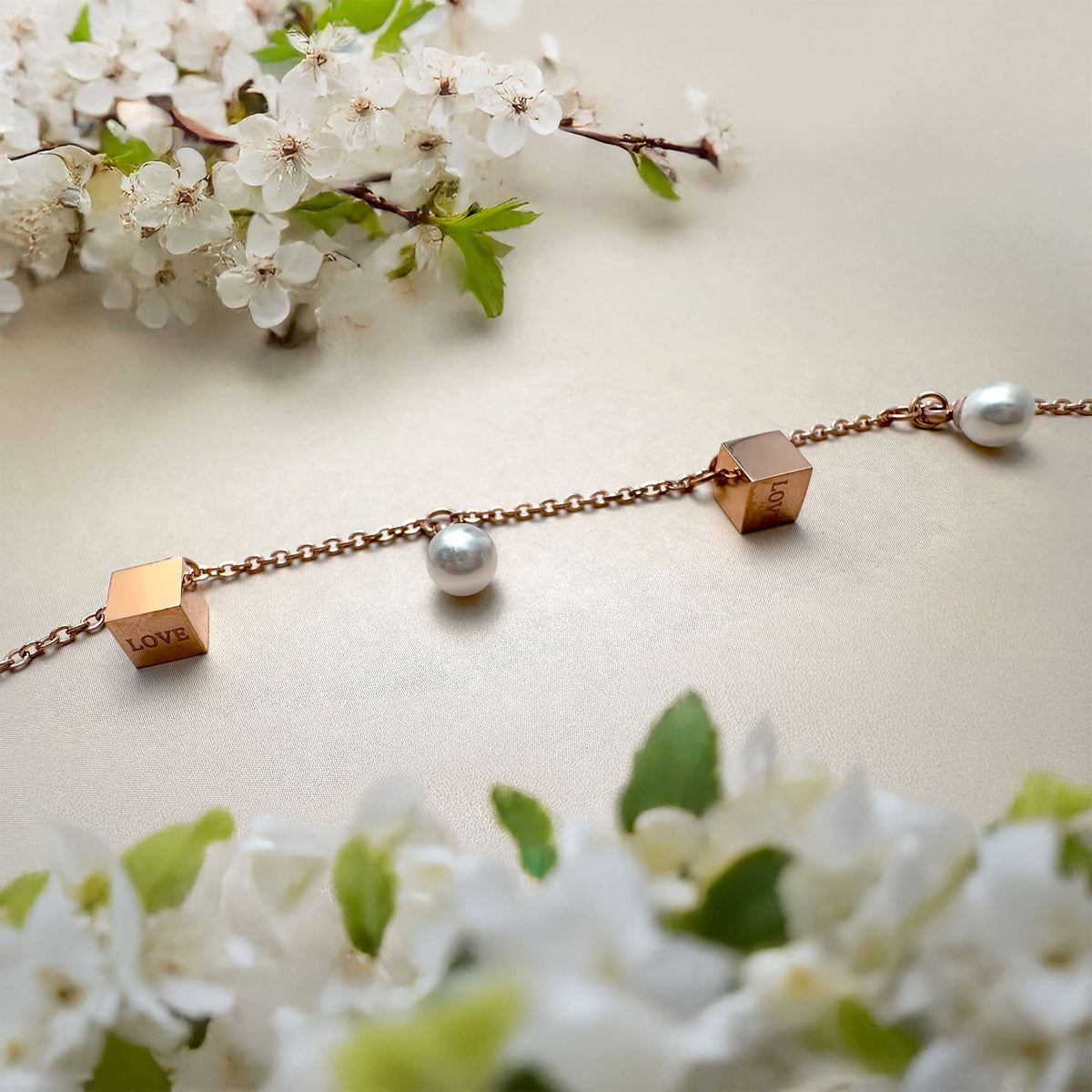 Bullion Gold Pearly Love Charm Bracelet