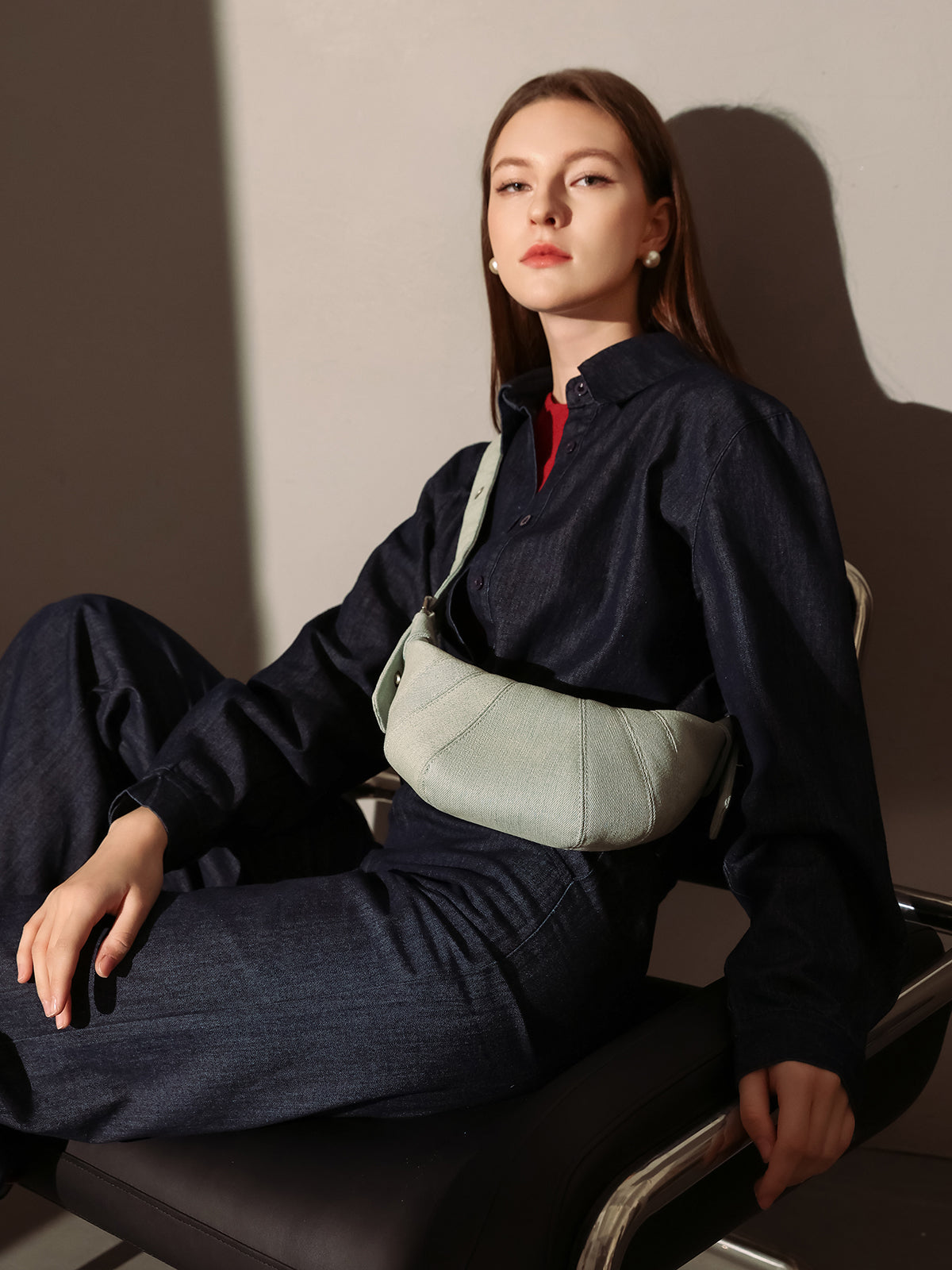 Luna Denim Crescent Shoulder Bag - Denim