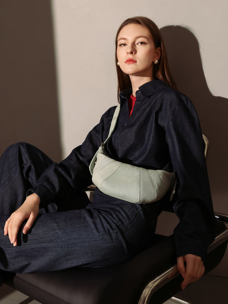 Luna Denim Crescent Shoulder Bag - Denim