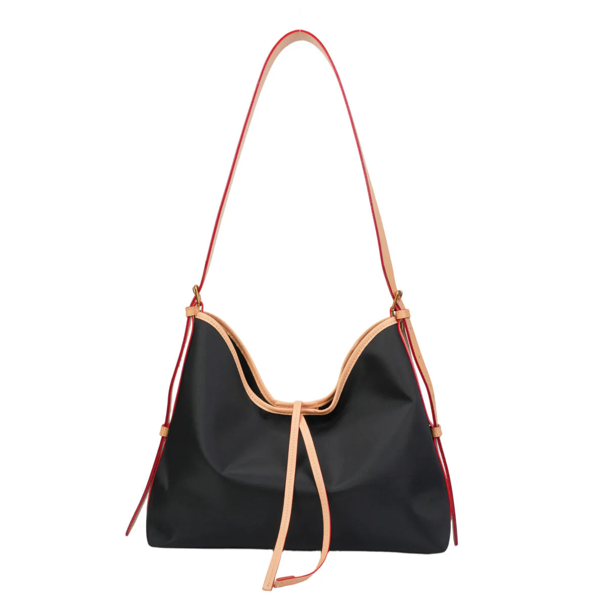 BAMEI Colorblock Water-Resistant Hobo Tote Bag with Leather Trim - Black