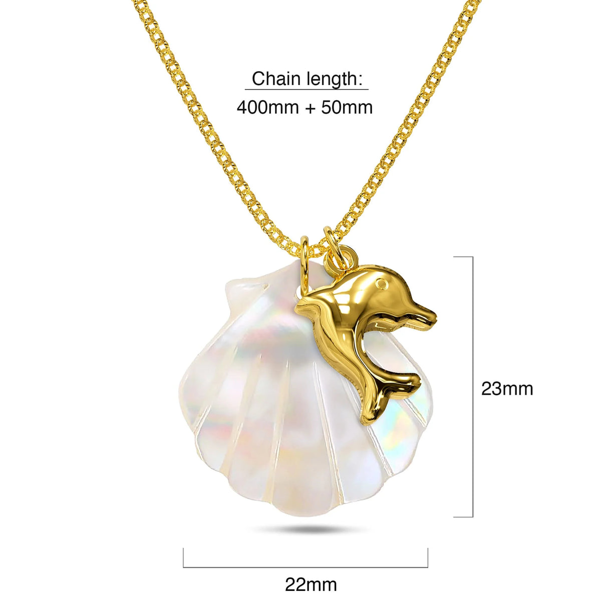 Bullion Gold Pearl Shell & Gold Dolphin Necklace