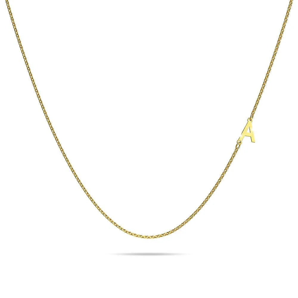 Bullion Gold Bold Alphabet Letter Initial Charm Necklace in Gold Tone