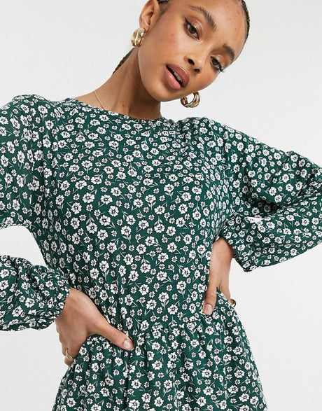 Wednesday'S Girl Long Sleeve Smock Dress In Vintage Floral