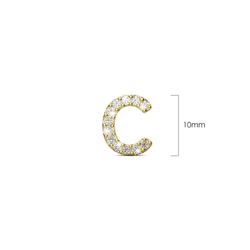 Solid 925 Sterling Silver Glamour Alphabet Letter Earrings Gold