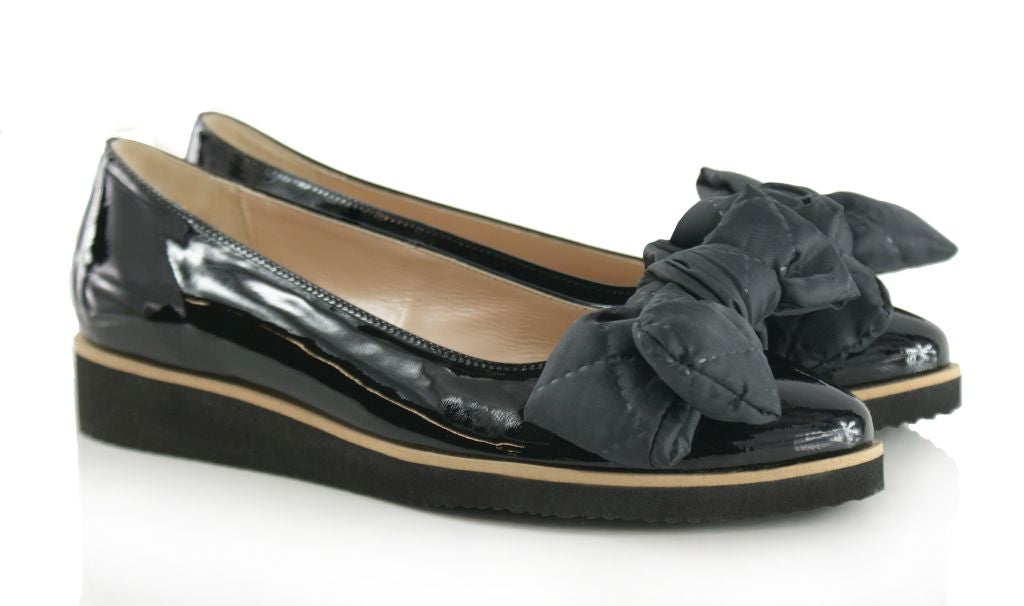 Bosccolo Womens Ballerina With Big Bow - Black Lacquered