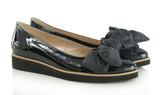 Bosccolo Womens Ballerina With Big Bow - Black Lacquered