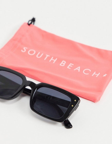 South Beach 90S Oversized Rectangle Frame Sunglasses In Black
