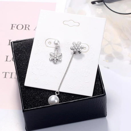Sparkling Zirconias Snow with White Pearl Drop Earrings
