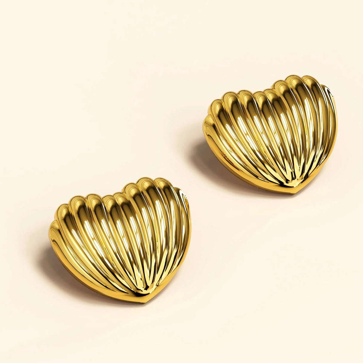 Bullion Gold Ridged Heart Gold layered Stud Earrings