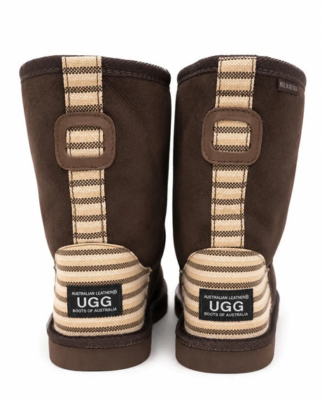 Australian Leather Ugg Short Stripe Uggs - Chocolate - AU5