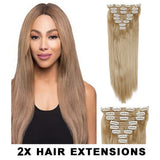 2Pcs Single Colour High Grade Dark Blonde Synthetic Hair  7Piece 16Clips 22"  Straight 2X