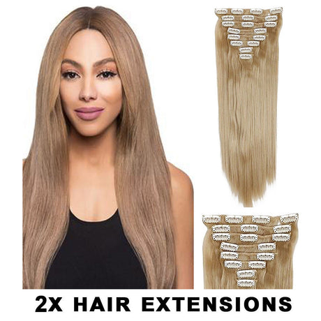 2Pcs Single Colour High Grade Dark Blonde Synthetic Hair  7Piece 16Clips 22"  Straight 2X