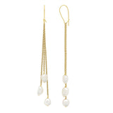 Earrings 2 X3 Real Cultured Freshwater Pearls Baroque 6-7 mm - Natural White - Longueur 18 cm