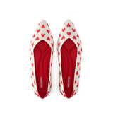 Heart Print Pointed Toe Comfortable Flats - Red