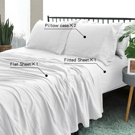 Ramesses Pebble Wash Linen Alternative Sheet Set  - White