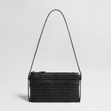 Hand-Woven Sheepskin Leather Shoulder Bag - Black