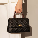 Black Quilted Caviar Leather Top Handle Bag - Black