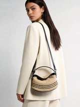 Striped Woven Straw Hobo Bag - Natural