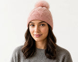 Cherry Red Braid Beanie W/ Pom Pom - Light Pink