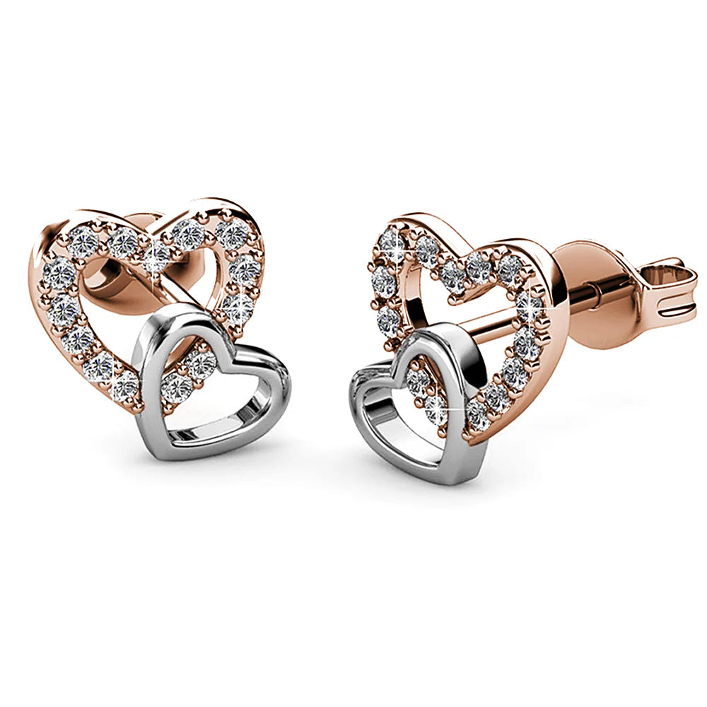 Krystal Couture Twin Hearts Stud Earrings Embellished with Swarovski Crystals