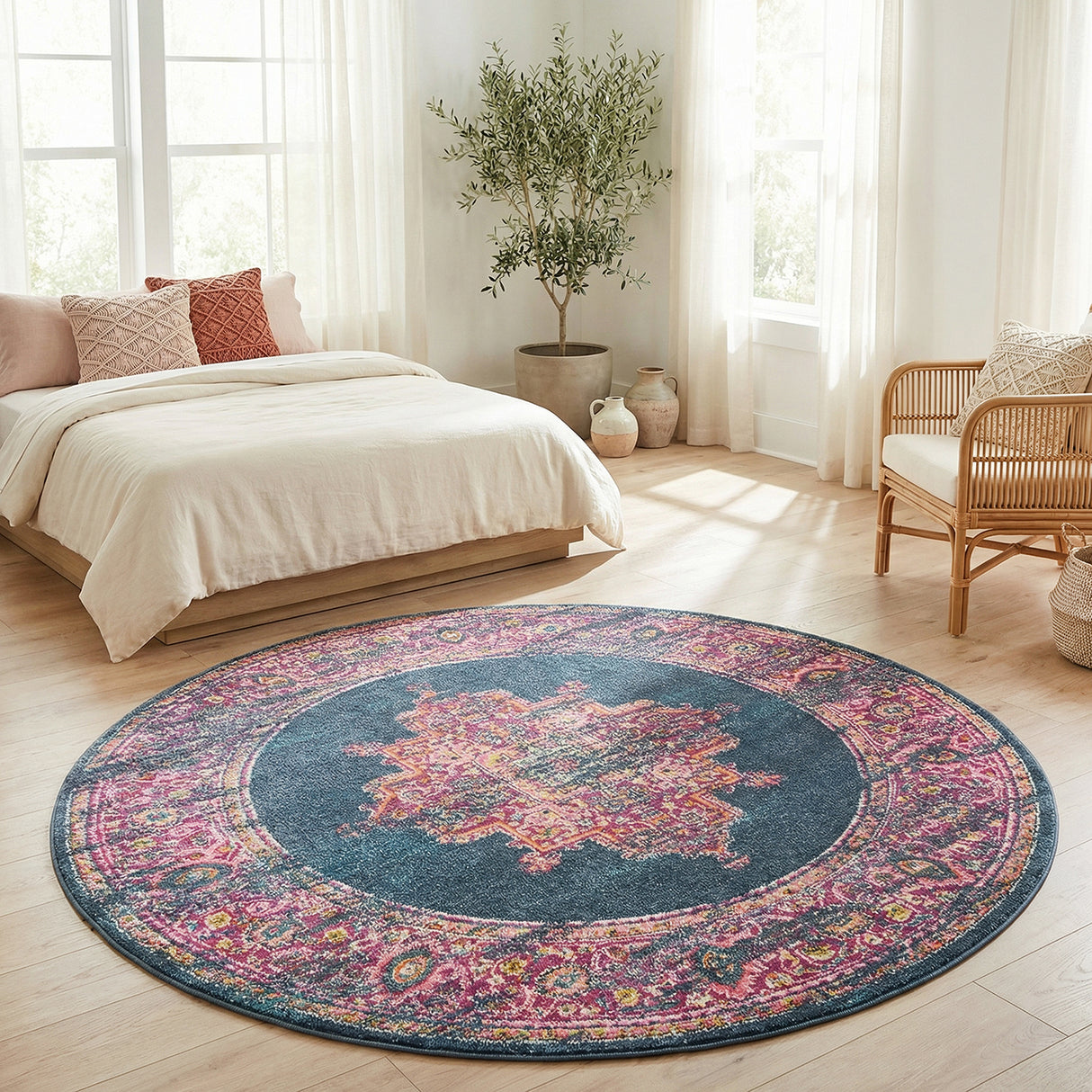 Babylon 211 Navy Round Rug