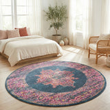 Babylon 211 Navy Round Rug