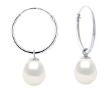 Earrings of Silver 925 Rhodium Plated and Real Freshwater Pearls Pear 8-9 mm - Natural Pearl White - Longueur 42 cm