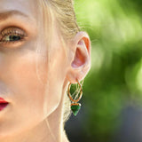 Bullion Gold Gorgeous Gold with Emerald Green Hoop Earrings