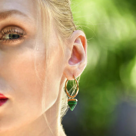 Bullion Gold Gorgeous Gold with Emerald Green Hoop Earrings