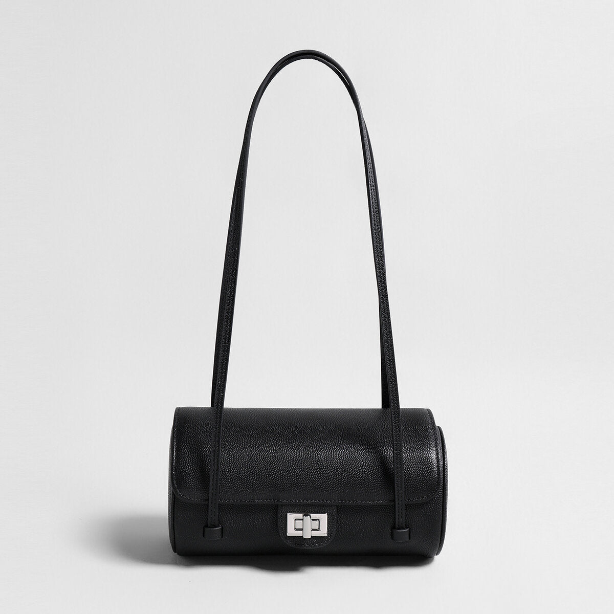Pebbled Leather Cylinder Barrel Bag - Black