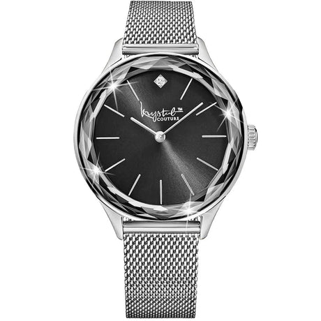 Krystal Couture Krystal Couture Geometric Mineral Glass Feat SWAROVSKI Crystal Watch White Gold Black