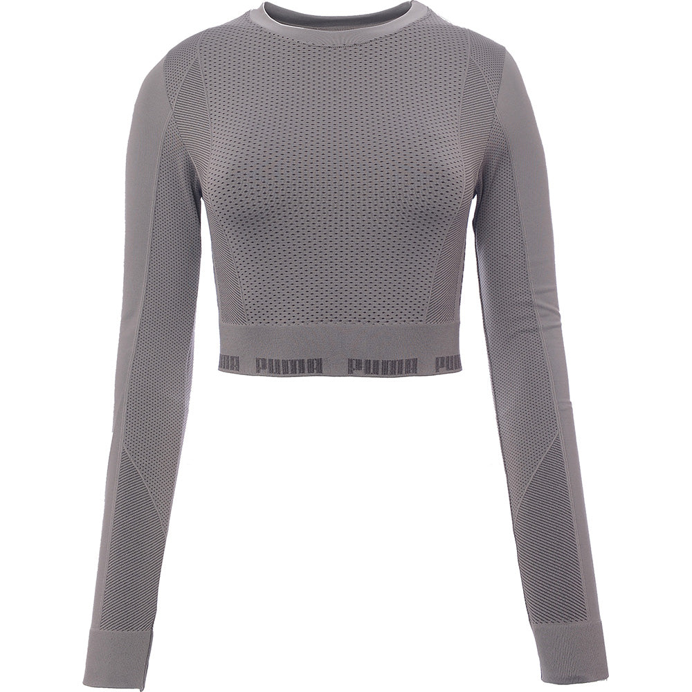 Puma Training Evoknit seamless ls crop top in charcoal grey