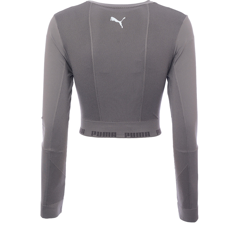 Puma Training Evoknit seamless ls crop top in charcoal grey