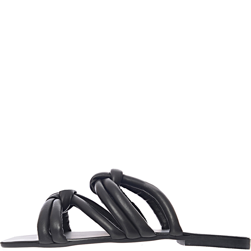Schuh Talise Leather Knotted Flat Slide Sandals In Black