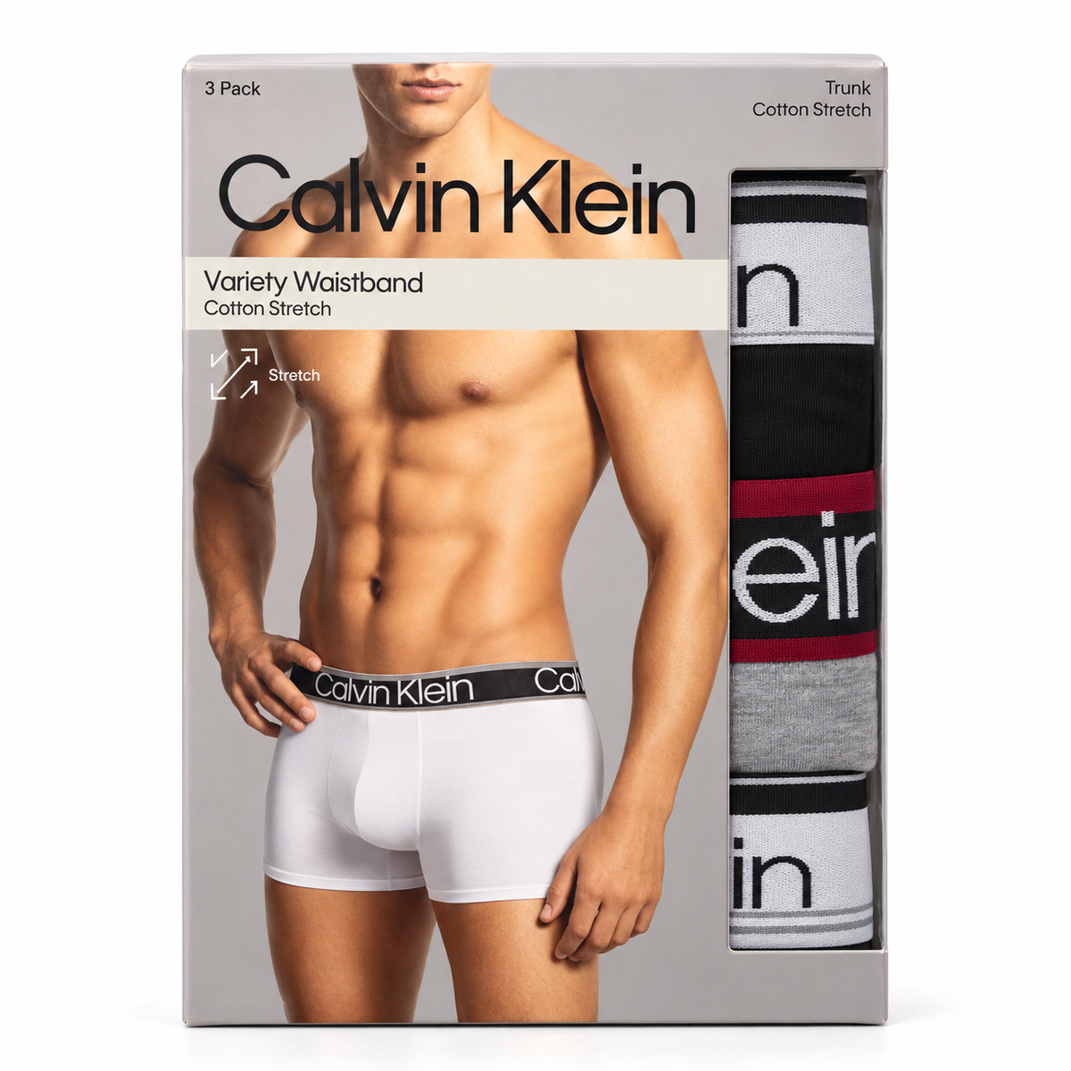 Calvin Klein Men's 3-Pack Variety Cotton Stretch Trunk - Black/Grey Heather/Turbulence