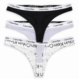 Calvin Klein Underwear Women's Carousel Thong 3Pk - Black-Lavender BlueReflected Logo Lavender Blue