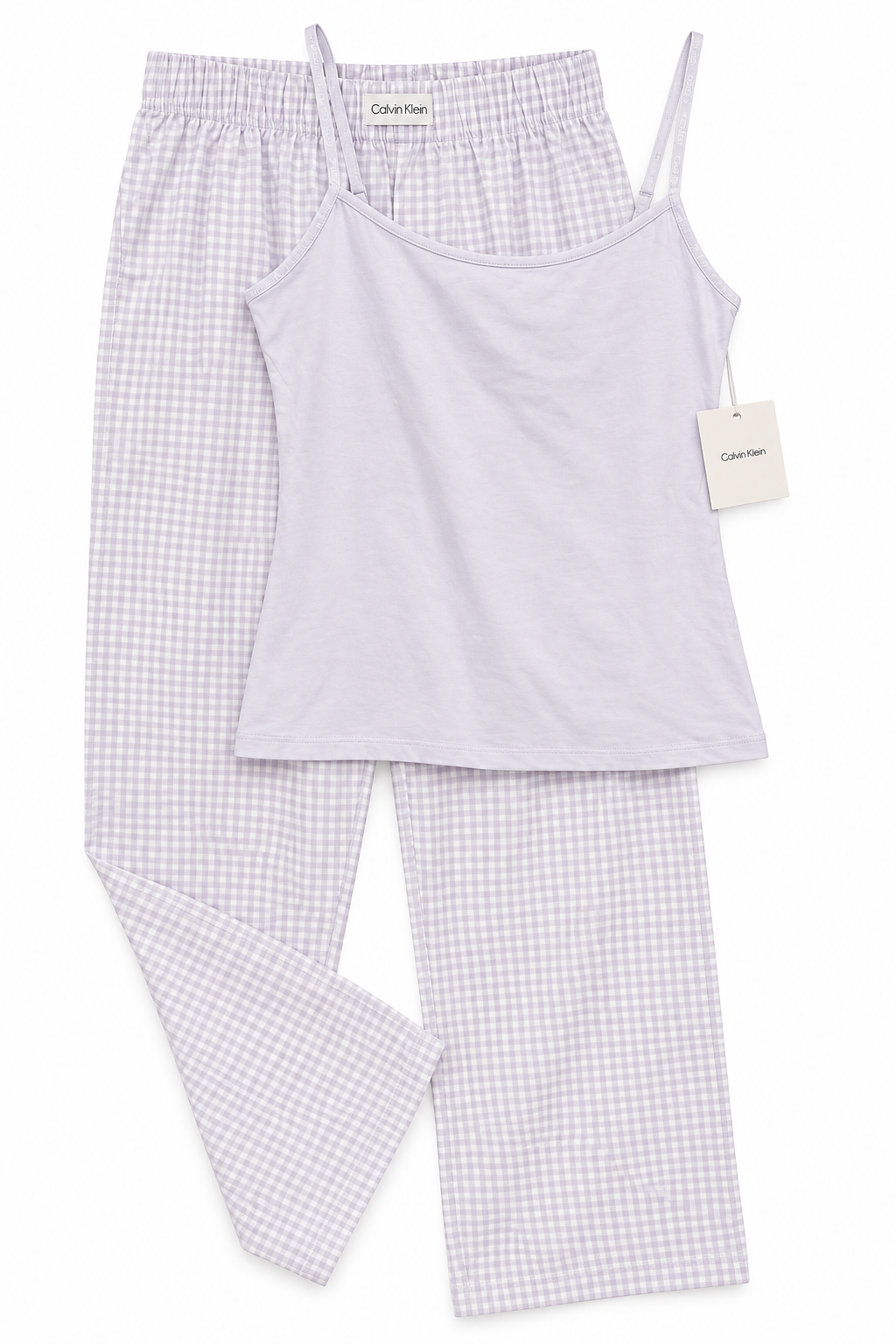 Calvin Klein Women's Woven Stretch Sleep Cami/Pant Set -  Lavender Blue/Modern Gingham_Lavender Blue