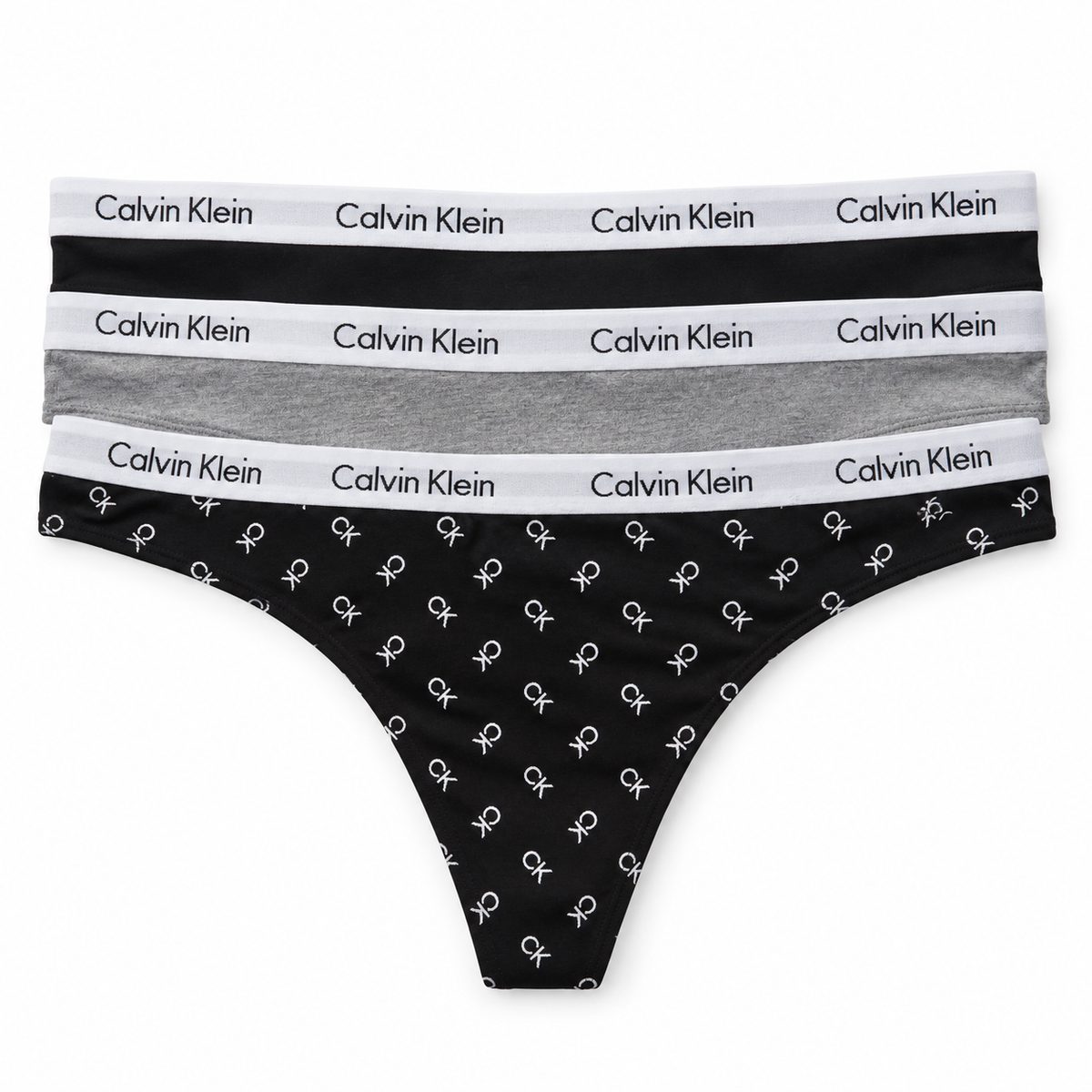 Calvin Klein Women's Carousel 3 Pack Thong - Black/Grey Heather